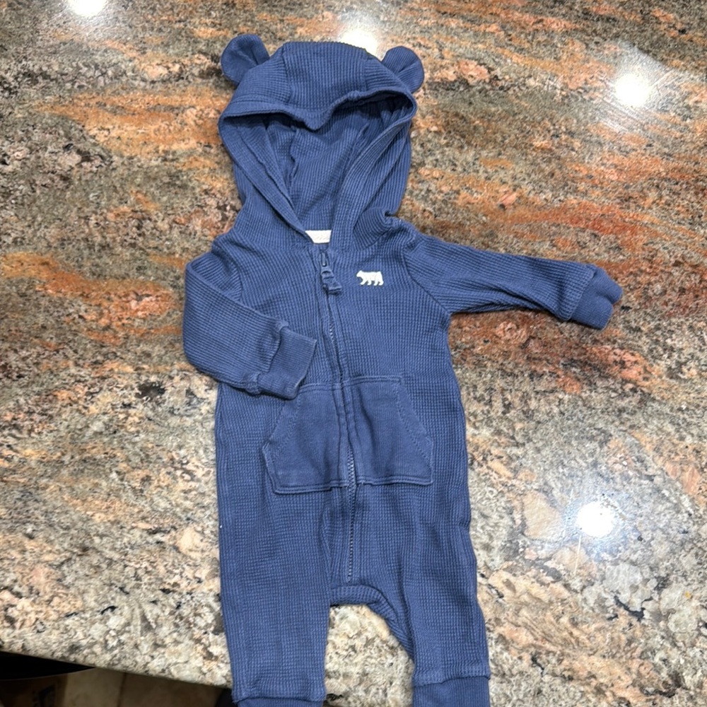 Cozy Blue Bear Hooded Kids One Piece
